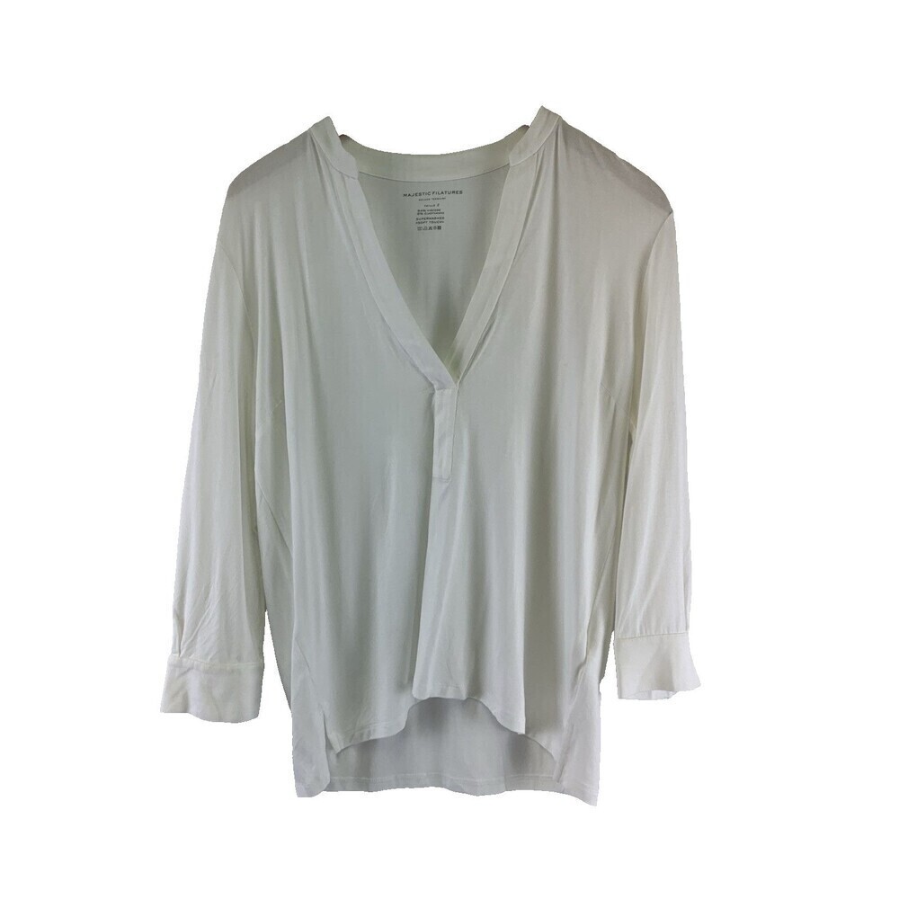 Majestic Filatures Deluxe Teeshirt Top White Soft Touch VNeck Pullover Small New